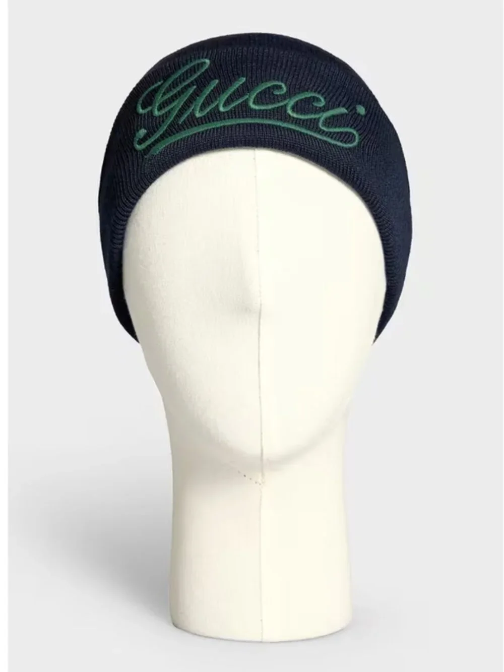 GUCCI HAT BLUE WOOL RIB KNIT LOGO EMBROIDERY BEANIE sz M / MEDIUM / 58CM